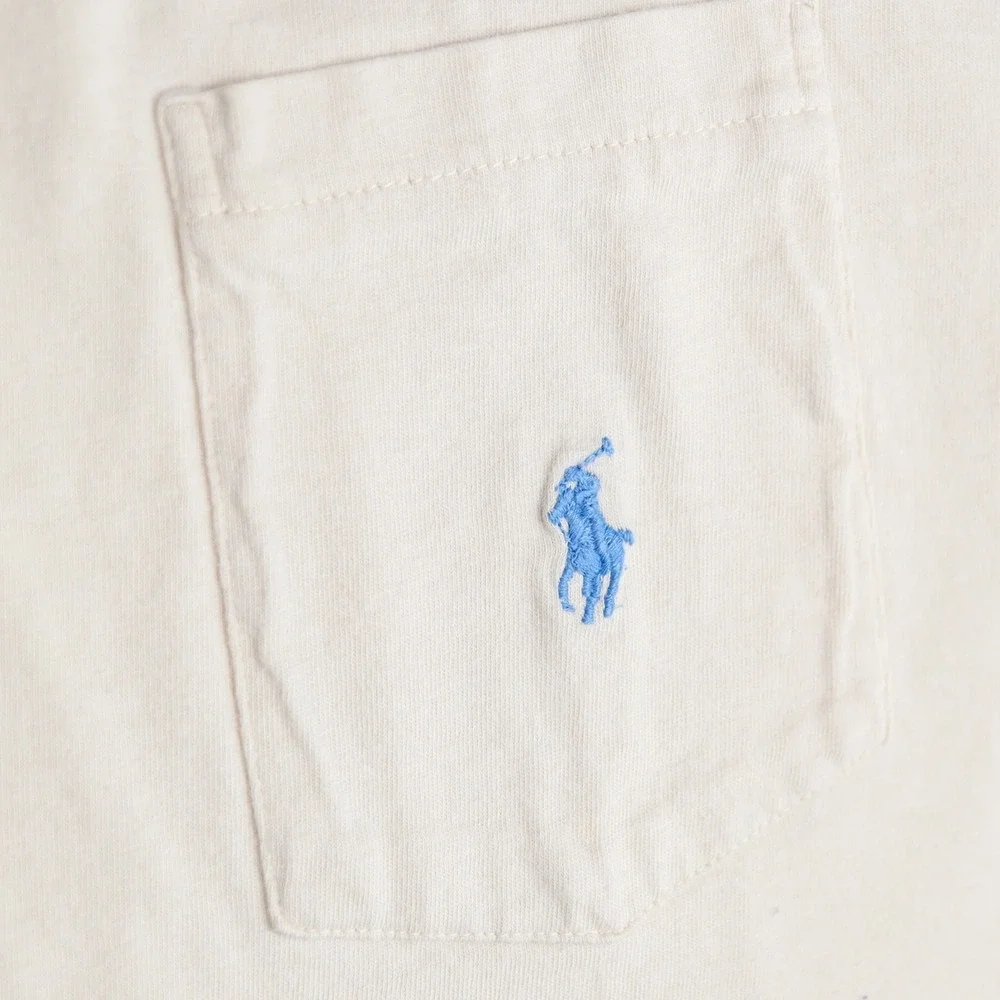 Vintage Polo Ralph Lauren Single Stitch Pocket Tee S Cream Made USA Cotton Pony - Picture 5 of 9